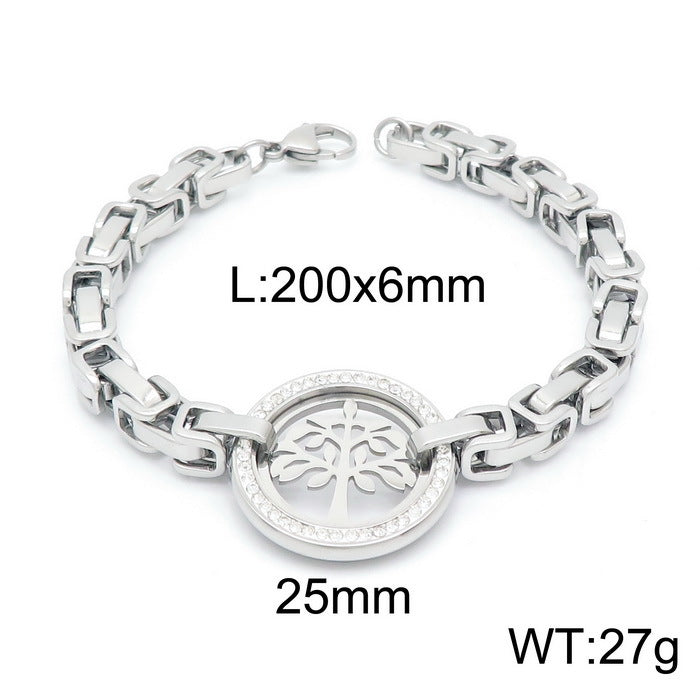 Wholesale Personalized Exaggerated Monolithic Chain Titanium Steel Full Diamond Hollow Tree of Life Christmas Bracelet